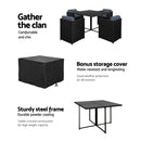 Gardeon Outdoor Dining Set 5 Piece Wicker Table Chairs Setting Black-4