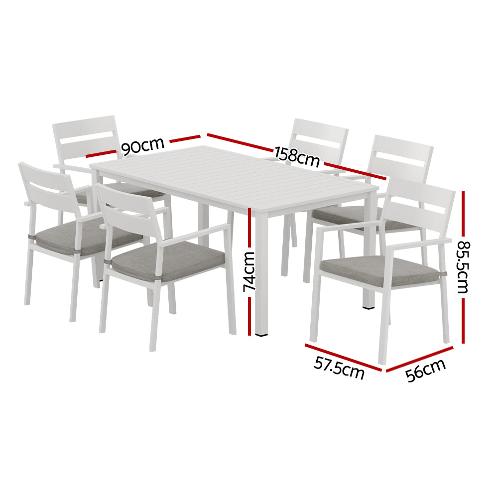 Gardeon Outdoor Dining Set 7 Piece Aluminum Table Chairs Setting White - 0