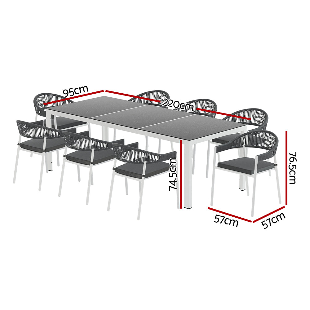 Gardeon Outdoor Dining Set 9 Piece Steel Table Chairs Setting White - 0