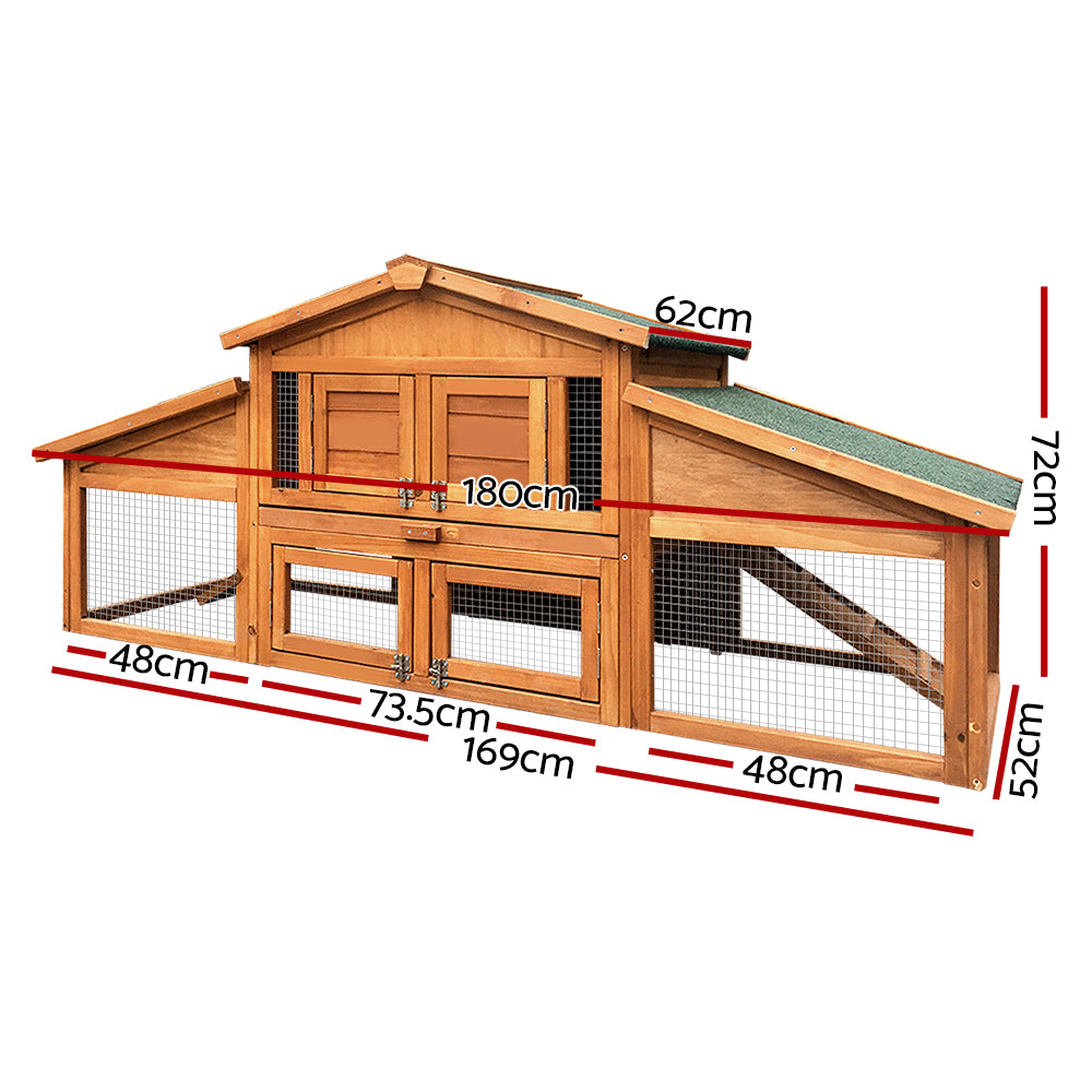 i.Pet Chicken Coop Rabbit Hutch 169cm x 52cm x 72cm Large House Outdoor Wooden Run Cage - 0