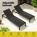 Gardeon Sun Lounge Outdoor Lounger Aluminium Folding Beach Chair Wheels Black-4