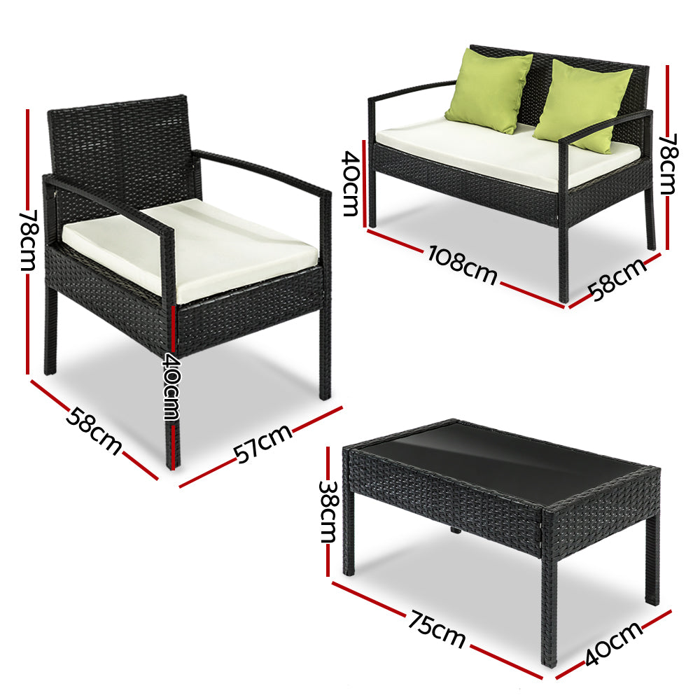 Gardeon Outdoor Sofa Set Wicker Lounge Setting Table and Chairs Patio Furniture - 0