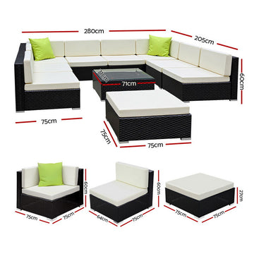 Gardeon 10-Piece Outdoor Sofa Set Wicker Couch Lounge Setting Cover - 0