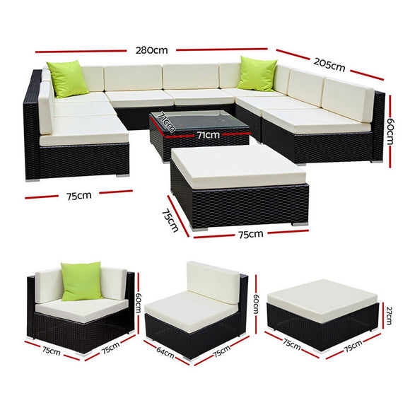 Gardeon 10-Piece Outdoor Sofa Set Wicker Couch Lounge Setting Cover