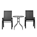 Gardeon 3PC Outdoor Bistro Set Table and Chairs Stackable Patio Furniture Black-3