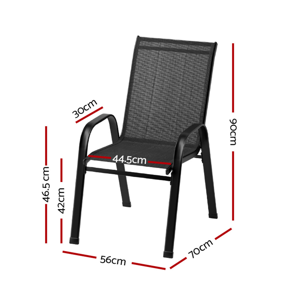 Gardeon 2PC Outdoor Dining Chairs Stackable Lounge Chair Patio Furniture Black - 0