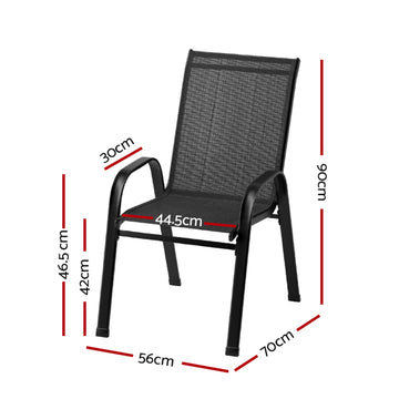 Gardeon 2PC Outdoor Dining Chairs Stackable Lounge Chair Patio Furniture Black - 0