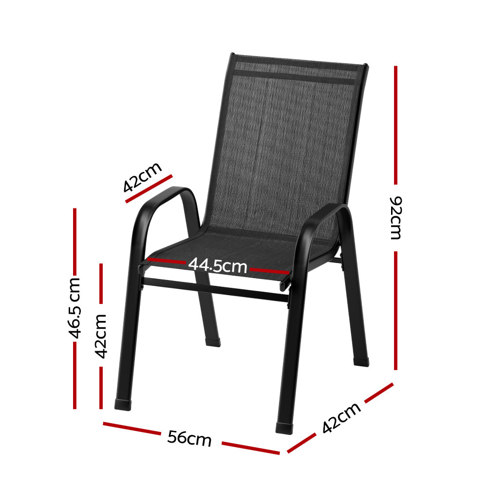 Gardeon 4PC Outdoor Dining Chairs Stackable Lounge Chair Patio Furniture Black - 0