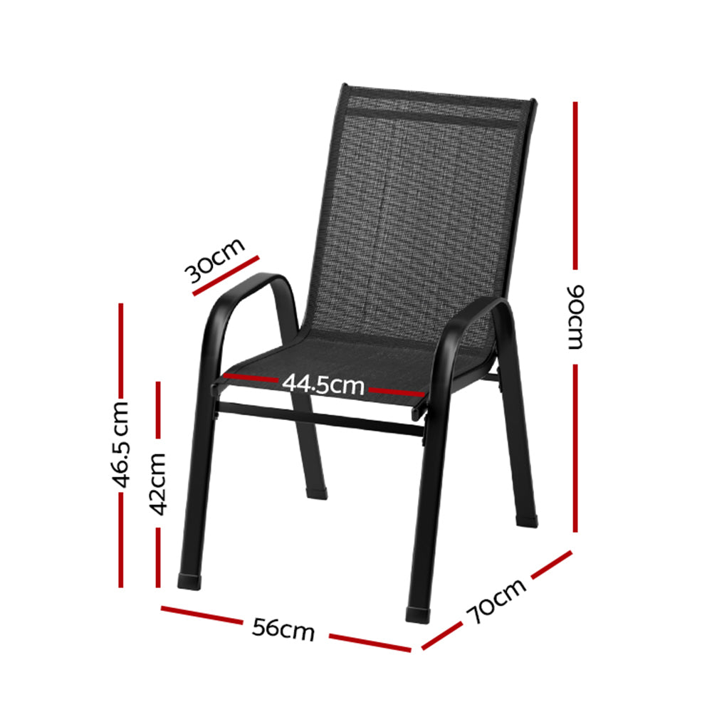 Gardeon 4PC Outdoor Dining Chairs Stackable Lounge Chair Patio Furniture Black - 0