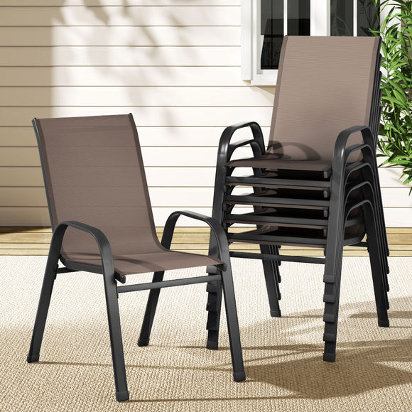 Gardeon 6PC Outdoor Dining Chairs Stackable Lounge Chair Patio Furniture Brown