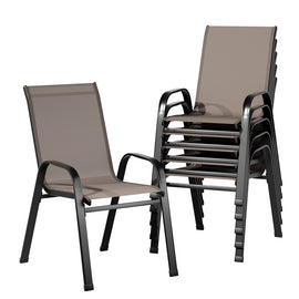 Gardeon 6PC Outdoor Dining Chairs Stackable Lounge Chair Patio Furniture Brown - 0