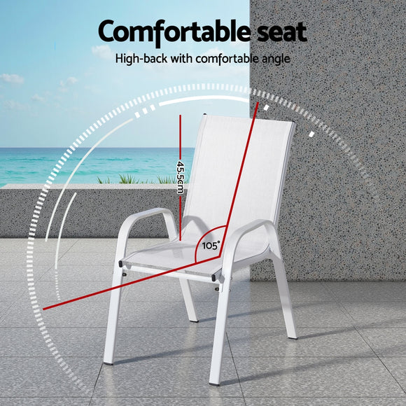 Gardeon 2PC Outdoor Dining Chairs Stackable Lounge Chair Patio Furniture White