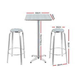 Gardeon 3-Piece Outdoor Bar Set Bistro Table Stools Adjustable Square Cafe - 0