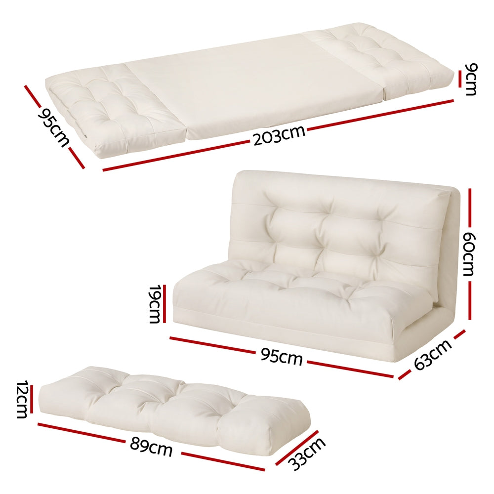 Artiss Floor Lounge Sofa Bed 2 Seater Pillow Leather White - 0