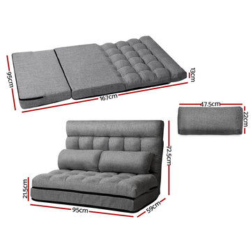 Artiss Lounge Sofa Bed 2-seater Grey Fabric - 0
