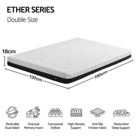 Giselle 18cm Double Memory Foam Mattress Dual Feel Reversible Charcoal Foam - 0