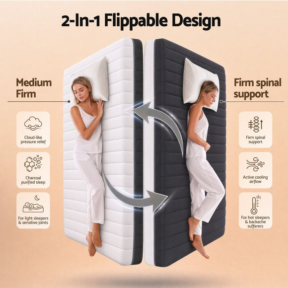 Giselle 18cm Double Memory Foam Mattress Dual Feel Reversible Charcoal Foam