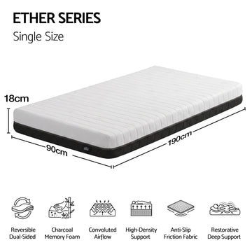 Giselle 18cm Single Memory Foam Mattress Dual Feel Reversible Charcoal Foam - 0