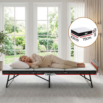 Giselle Folding Mattress 5cm Single Foldable Foam Bamboo Portable Camping Guest Bed Mat - 0