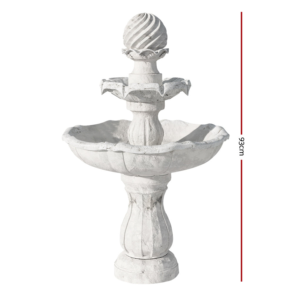 Gardeon Solar Water Feature 3-Tier Fountain with Pump Kit Bird Bath 93CM Ivory - 0