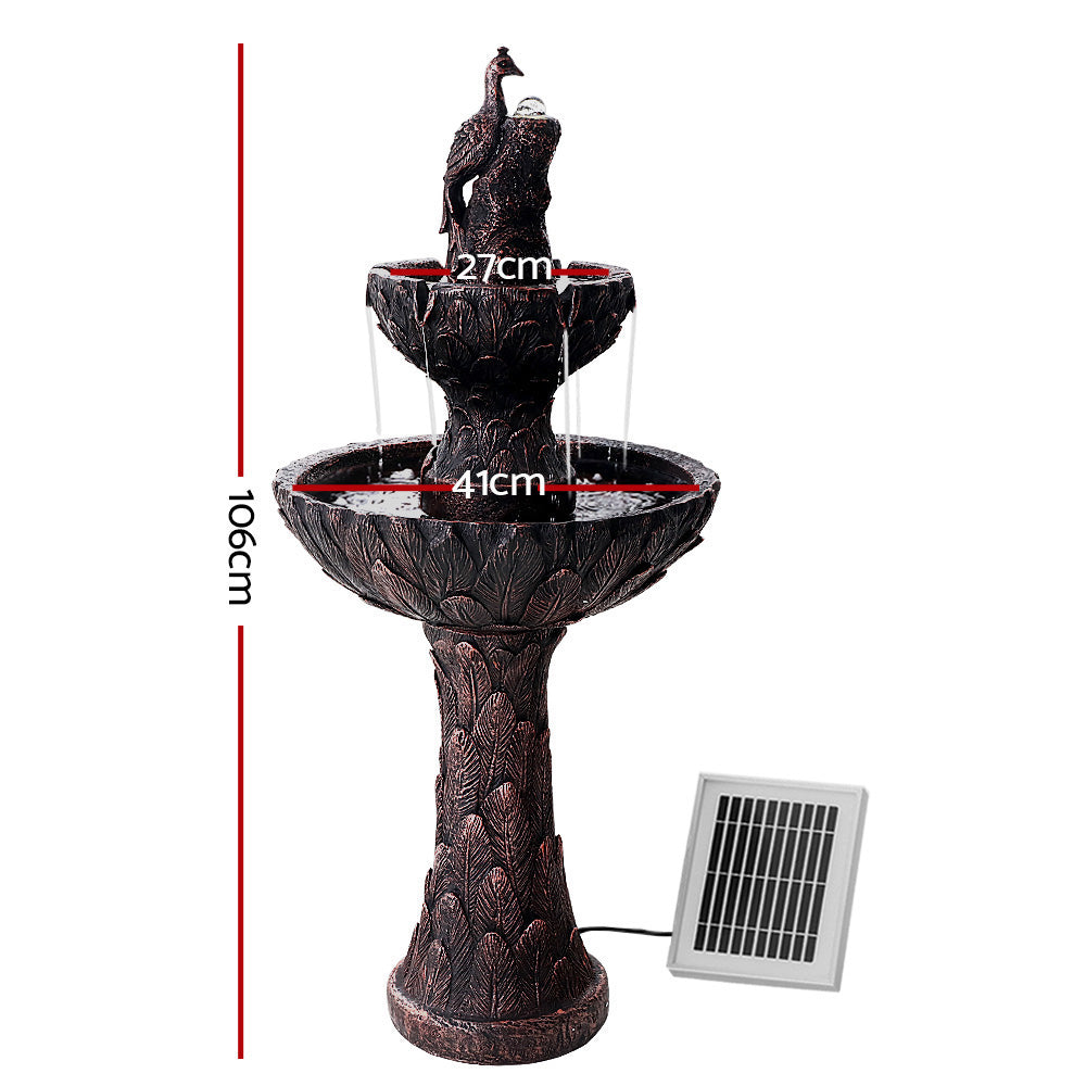 Gardeon Solar Water Feature Tier Fountain with Pump Kit Bird Bath 106CM Peacock - 0