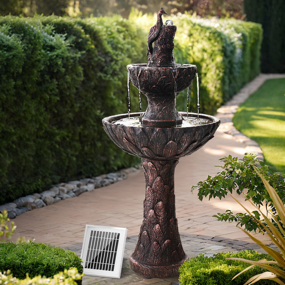 Gardeon Solar Water Feature Tier Fountain with Pump Kit Bird Bath 106CM Peacock