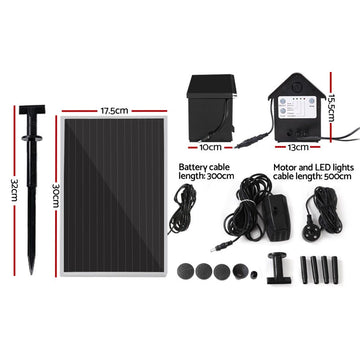 Gardeon Solar Pond Pump Submersible Water Fountain with Battery Kit LED Lights 4FT - 0