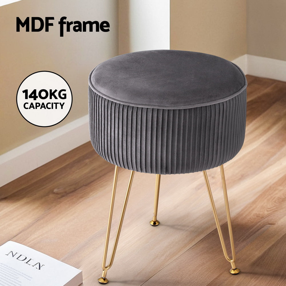 Artiss Ottoman Foot Stool Vanity Velvet Round Grey