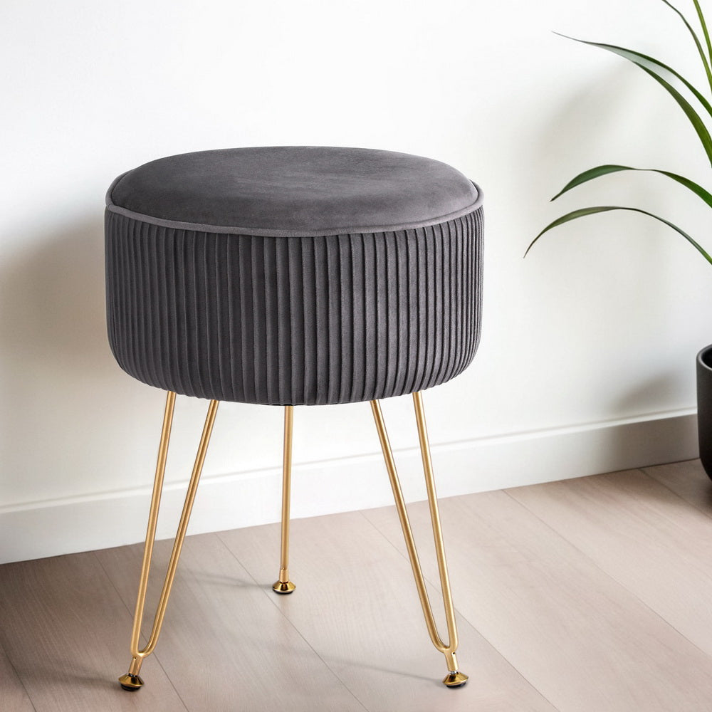 Artiss Ottoman Foot Stool Vanity Velvet Round Grey