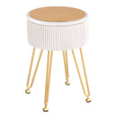 Artiss Ottoman Storage Foot Stool Vanity Velvet Round White-4
