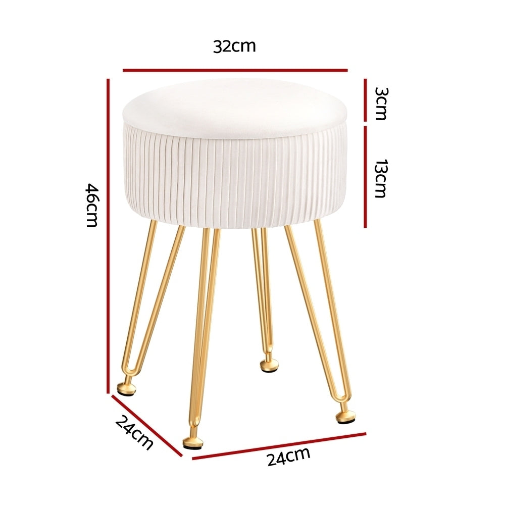 Artiss Ottoman Storage Foot Stool Vanity Velvet Round White - 0