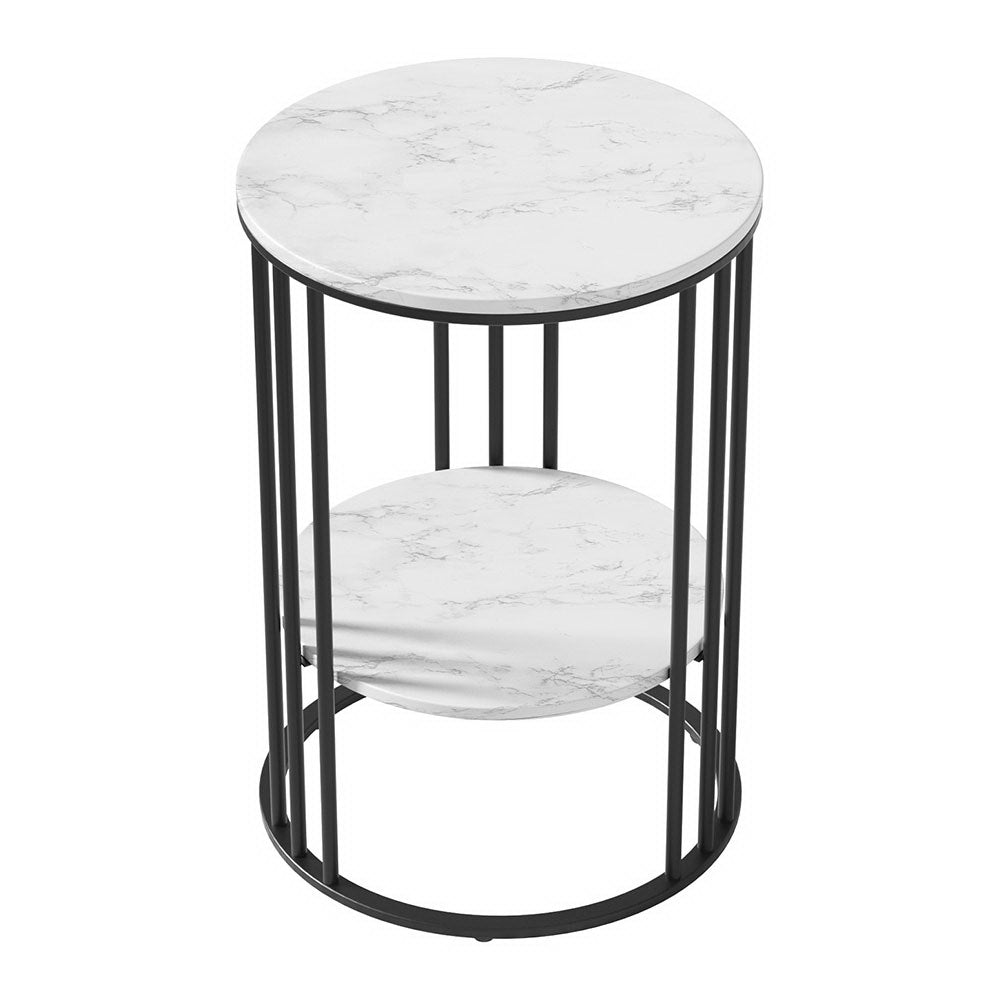 Artiss Coffee Table 2-Tier Round Marble Effect