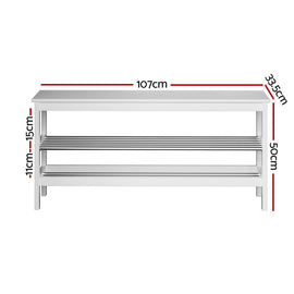Artiss Shoe Rack Cabinet Bamboo Bench 10 Paris White - 0