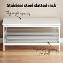 Artiss Shoe Rack Cabinet Bamboo Bench 10 Paris White-6