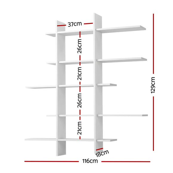 Artiss 15-Section Wall Mounted Display Shelf, Floating Bookshelf for Books and Decor, Extra Thick E1 PB Board for Home Study and Living Room, 116 x 18 x 129 cm