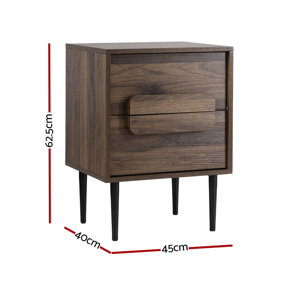 Artiss Bedside Table Nightstand 2 Drawers - Walnut - 0