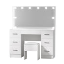 Artiss Dressing Table Set Stool 10 Led Bulbs White Debbie-3