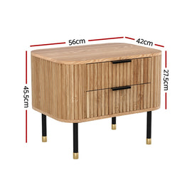 Artiss Bedside Table 2 Drawers Paulownia Wood Pine - 0
