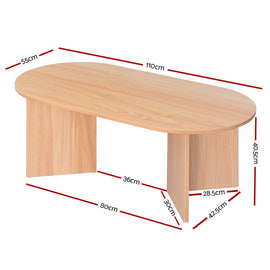 Artiss Coffee Table Oval 110CM Pine Alva - 0
