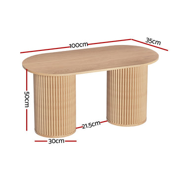 Artiss Coffee Table Oval 100CM Pine Samuel - 0