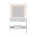 Artiss Dressing Table Vanity Desk Set Stool 10 Led Bulbs White-4