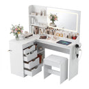 Artiss Dressing Table Corner Vanity Desk Set Stool LED Charging Station White-2