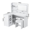 Artiss Dressing Table Corner Vanity Desk Set Stool LED Charging Station White-3