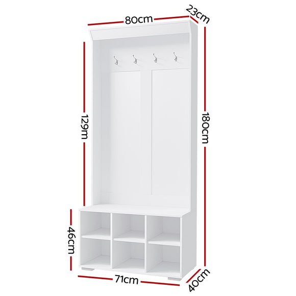 Artiss Shoe Rack Cabinet Hall Tree Coat Rack 180CM White