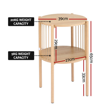 Artiss Coffee Table 2-Tier Round Wood - 0
