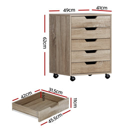 Artiss 5-Drawer Filing Cabinet Mobile Rolling Storage Cabinet Chest of Drawers Stand Scratch Beige - 0