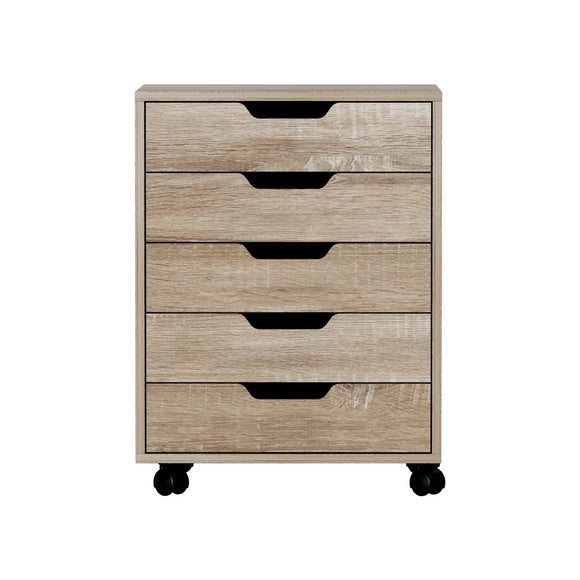 Artiss 5-Drawer Filing Cabinet Mobile Rolling Storage Cabinet Chest of Drawers Stand Scratch Beige