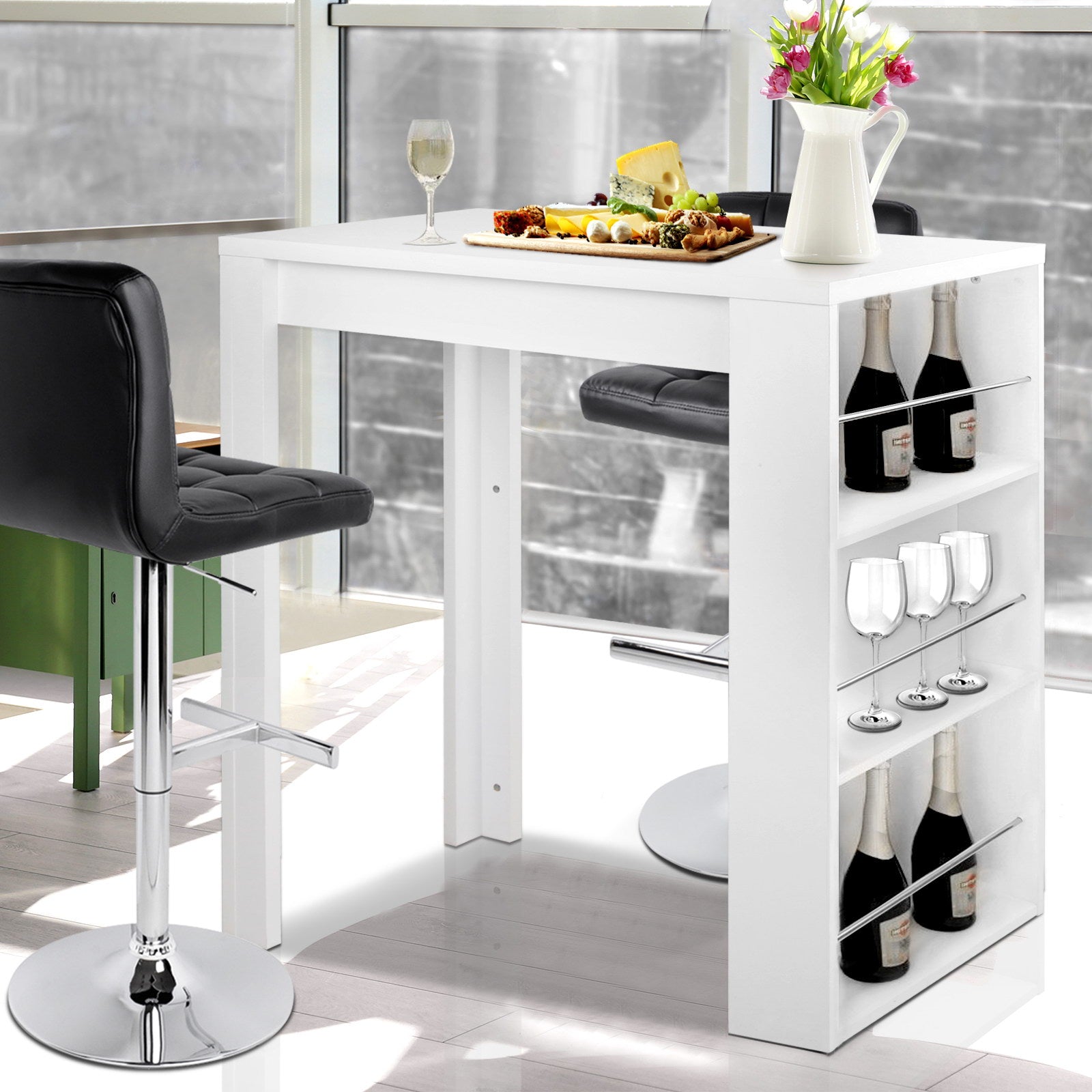 Artiss Bar Table 3-tier Storage Shelves White