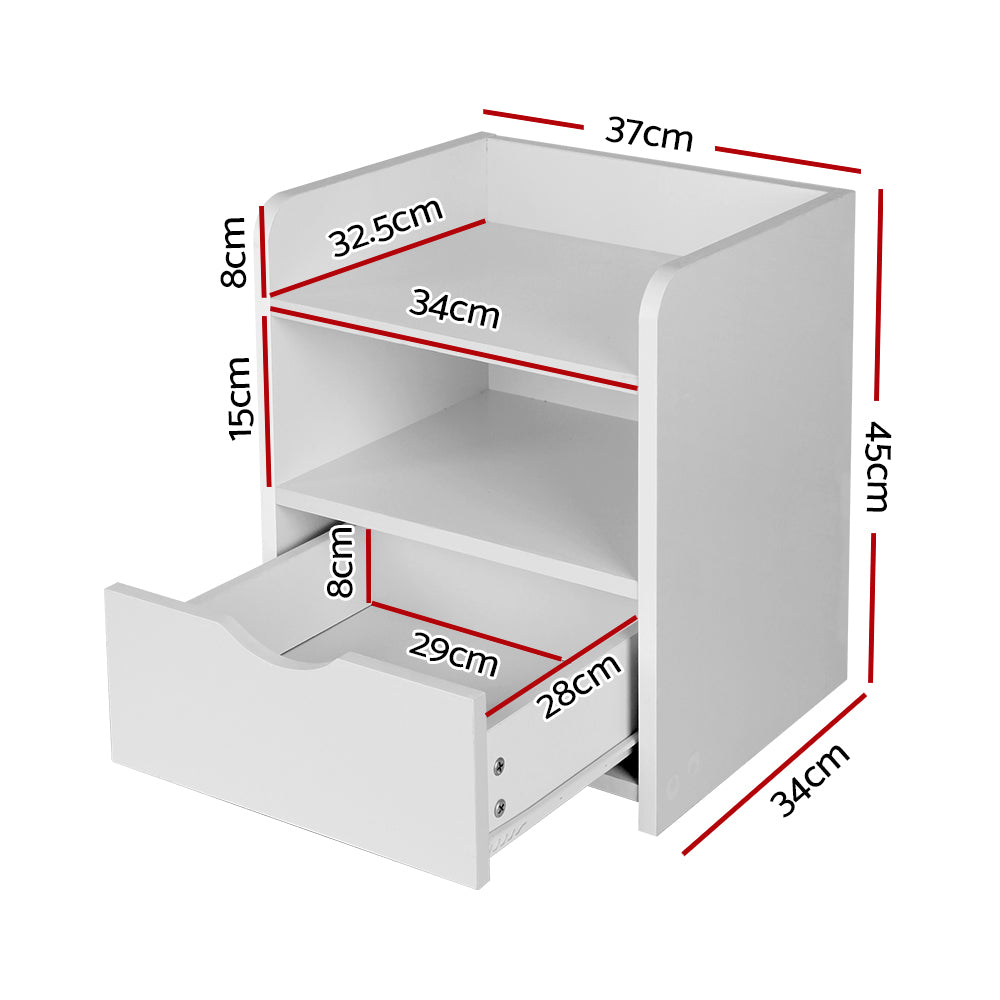 Artiss Bedside Table 1 Drawer with Shelf - FARA White - 0