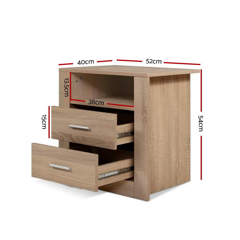 Artiss Bedside Table 2 Drawers with Shelf - TARA Oak - 0